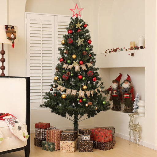 6ft Artificial Christmas Tree with LED Lights and Red Decorations