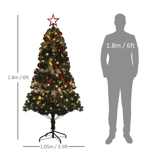 6ft Artificial Christmas Tree with LED Lights and Red Decorations