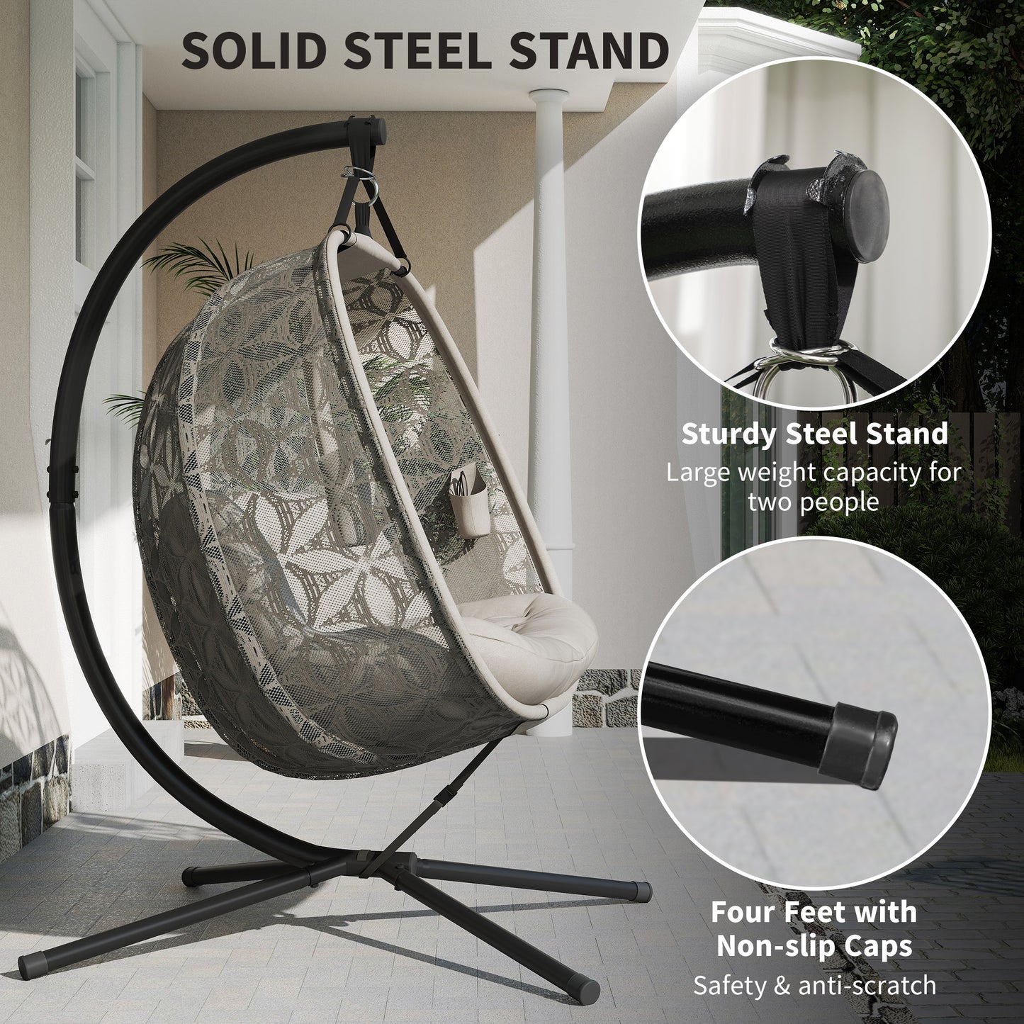 Double Hanging Swing Chair w/ Stand & Cup Holders, Brown