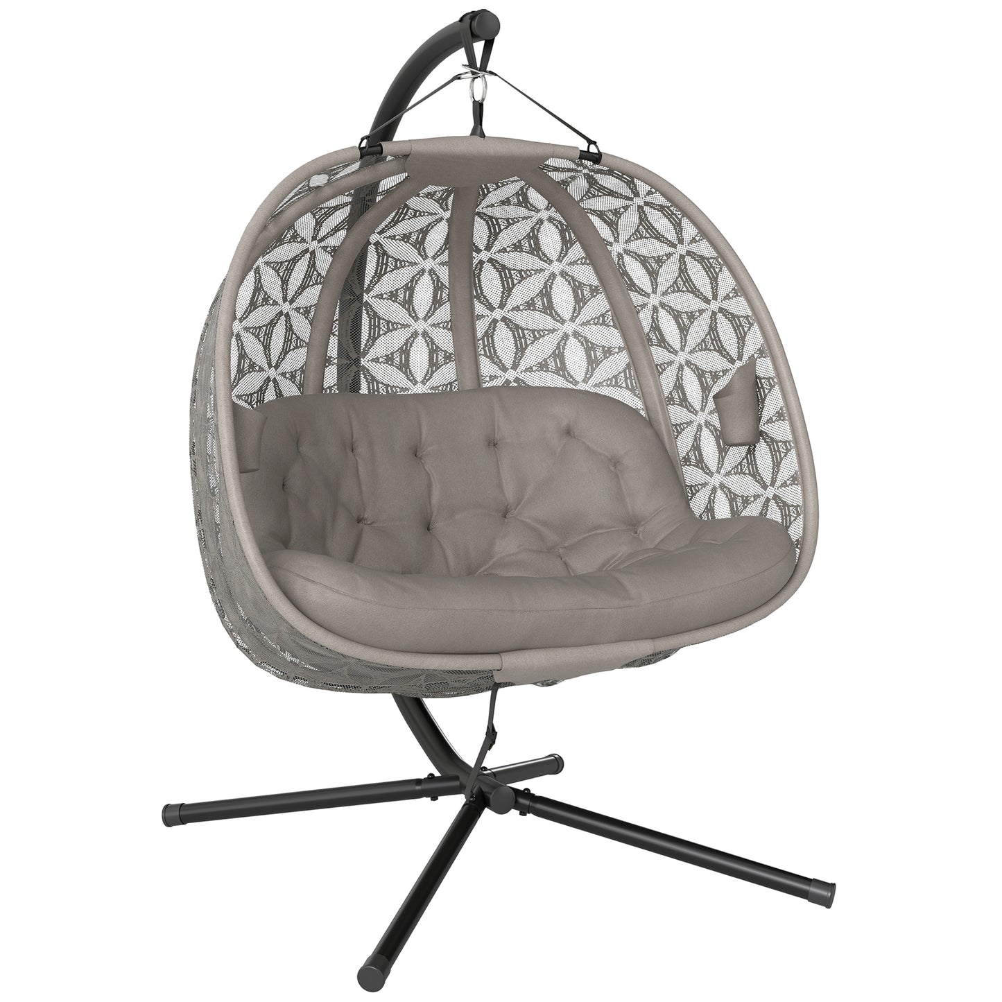 Double Hanging Swing Chair w/ Stand & Cup Holders, Brown