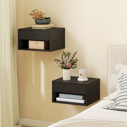Floating Nightstands Set of 2, Bedside Table w/ Drawer and Open Shelf