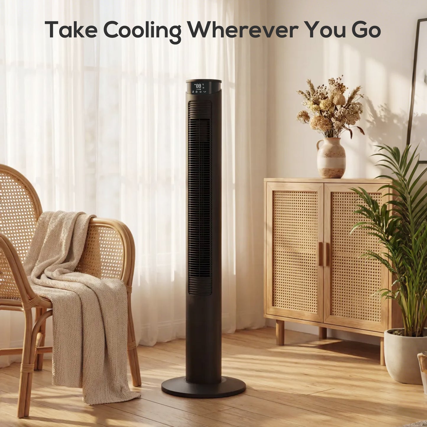 Tower Fan with WiFi Control 116 cm Black