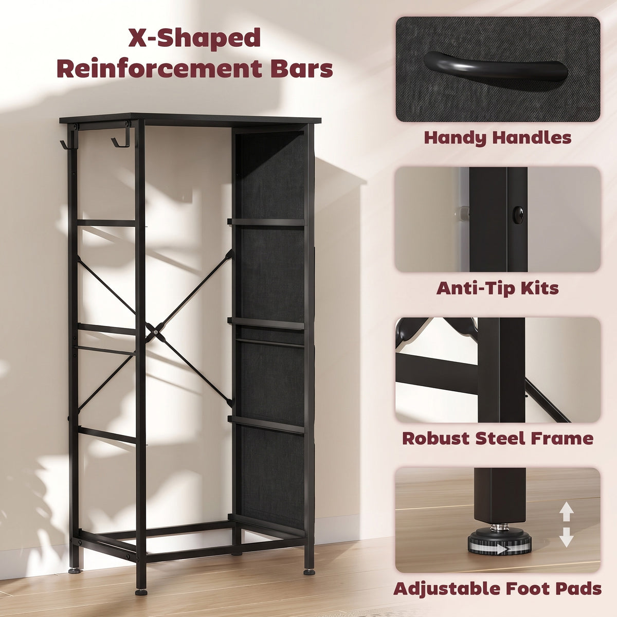 Fabric Chest of Drawers, 4 Drawer Dresser for Bedroom, Black