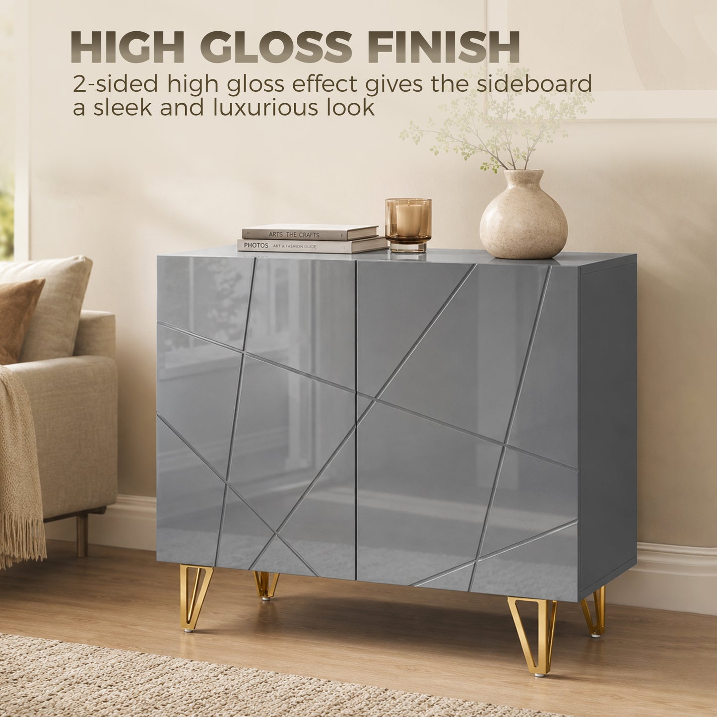 Storage Cabinet, Sideboard with Adjustable Shelf, Grey