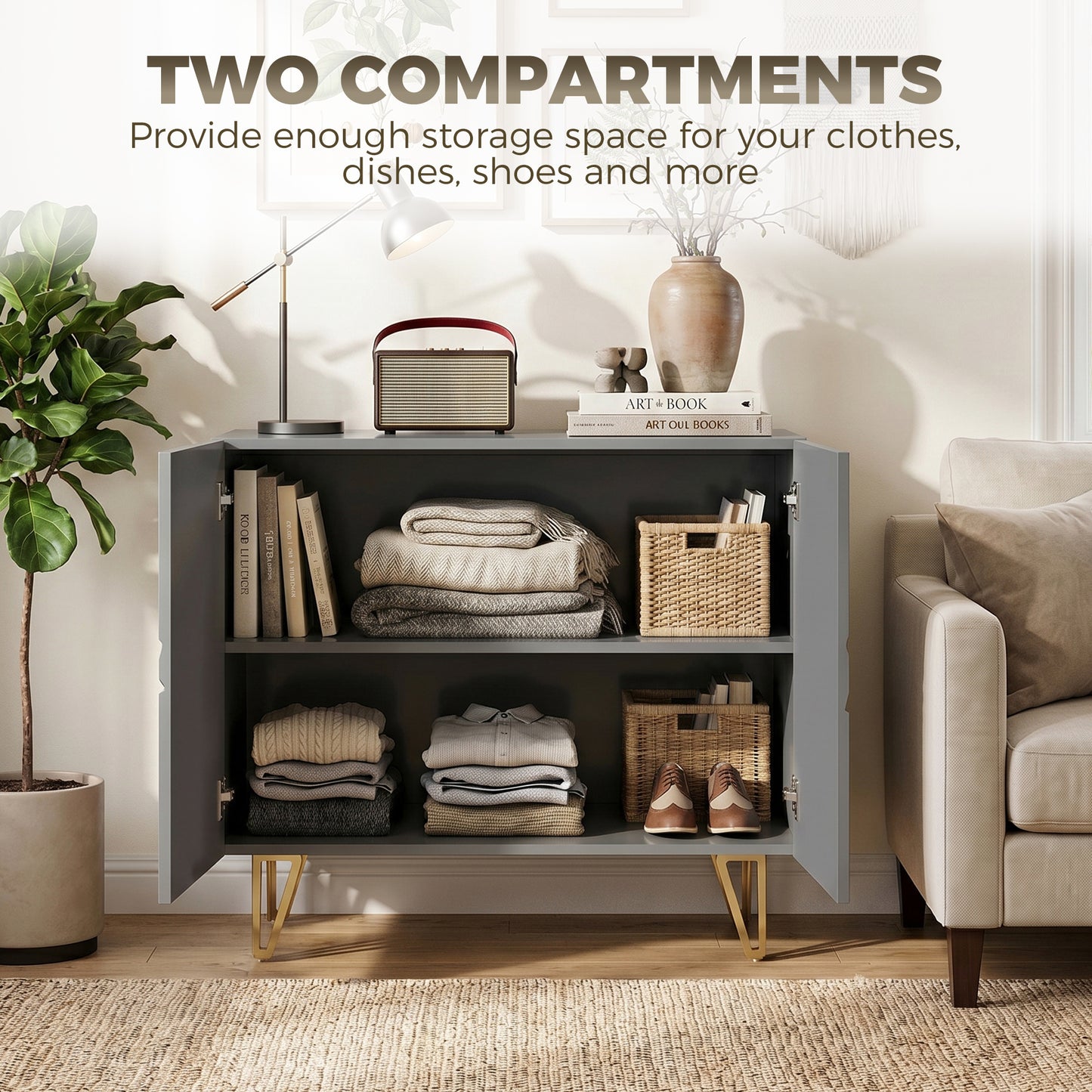 Storage Cabinet, Sideboard with Adjustable Shelf, Grey