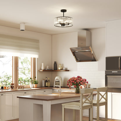 Semi Flush Mount Modern Crystal Chandelier Ceiling Light, Black