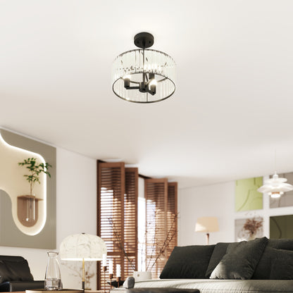 Semi Flush Mount Modern Crystal Chandelier Ceiling Light, Black