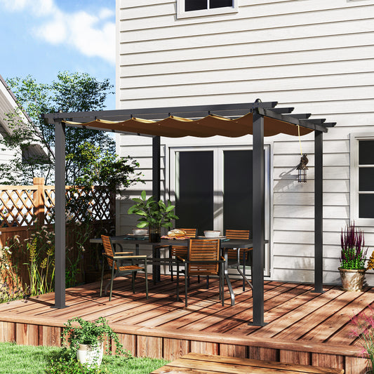 3 x 3(m) Aluminium Pergola with Retractable Roof, Garden Gazebo Khaki