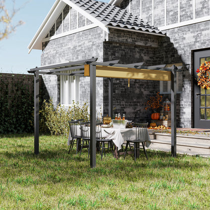 3 x 3(m) Aluminium Pergola with Retractable Roof, Garden Gazebo Khaki