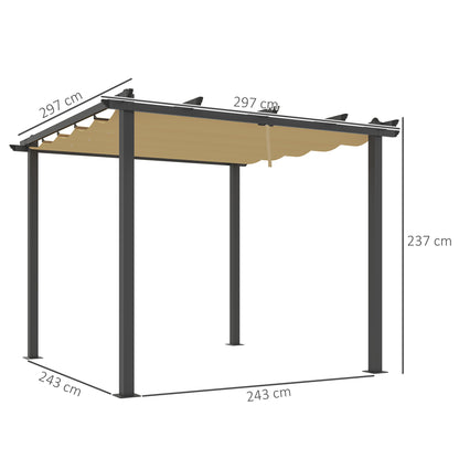 3 x 3(m) Aluminium Pergola with Retractable Roof, Garden Gazebo Khaki