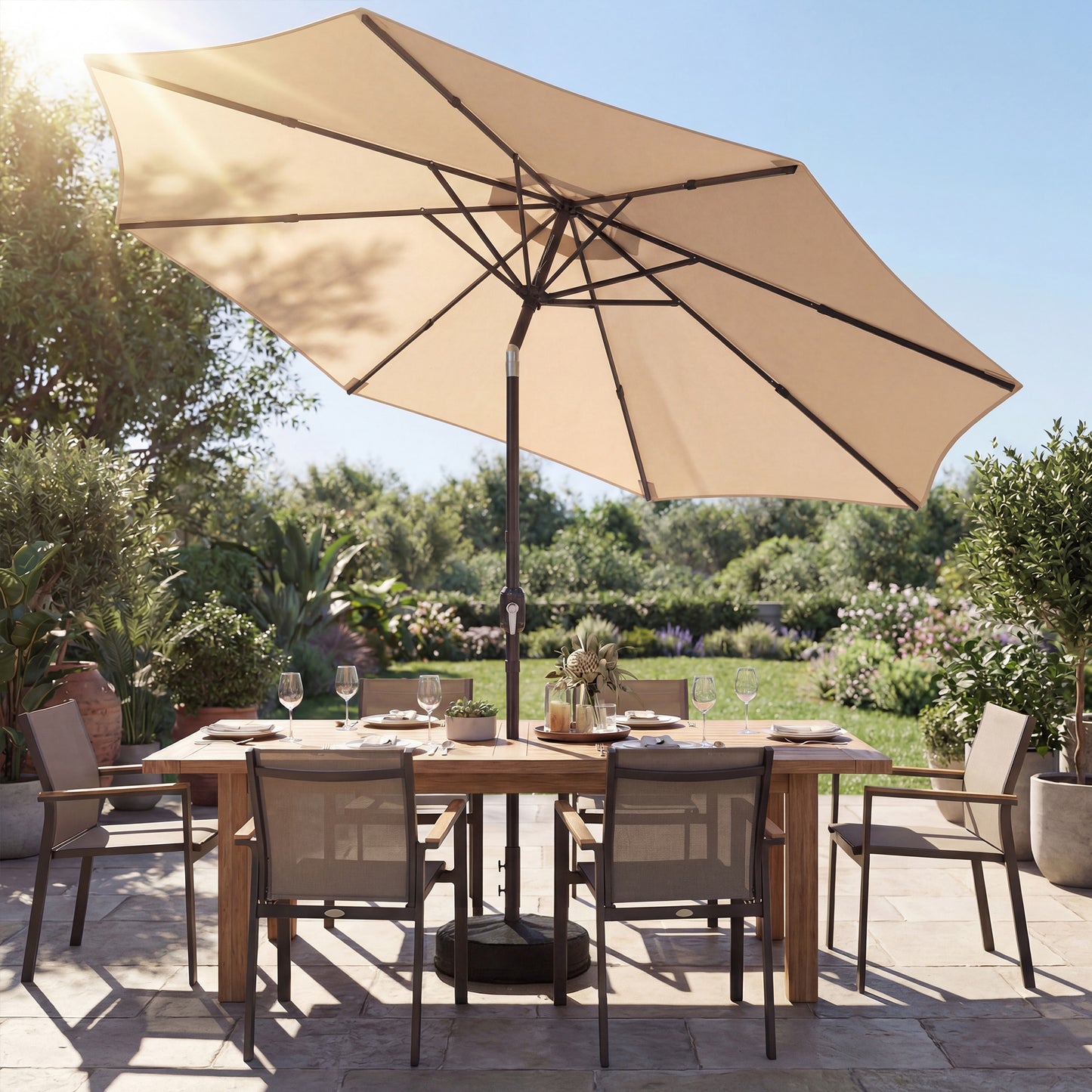 2.7 m Garden Parasol Umbrella with Cross Base, Sandbag, Khaki