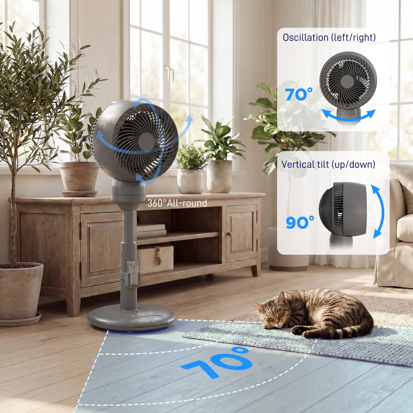 9" Pedestal Cooling Fan with Adjustable Speed and Mode, Grey