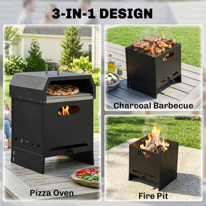 3 in 1 Portable Wood Fired Outdoor Pizza Oven with Handles