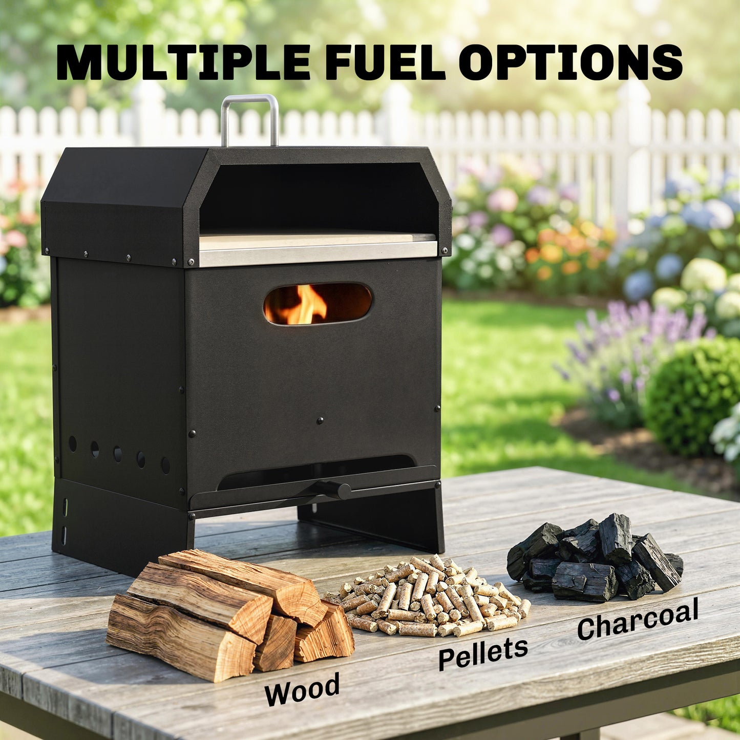3 in 1 Portable Wood Fired Outdoor Pizza Oven with Handles