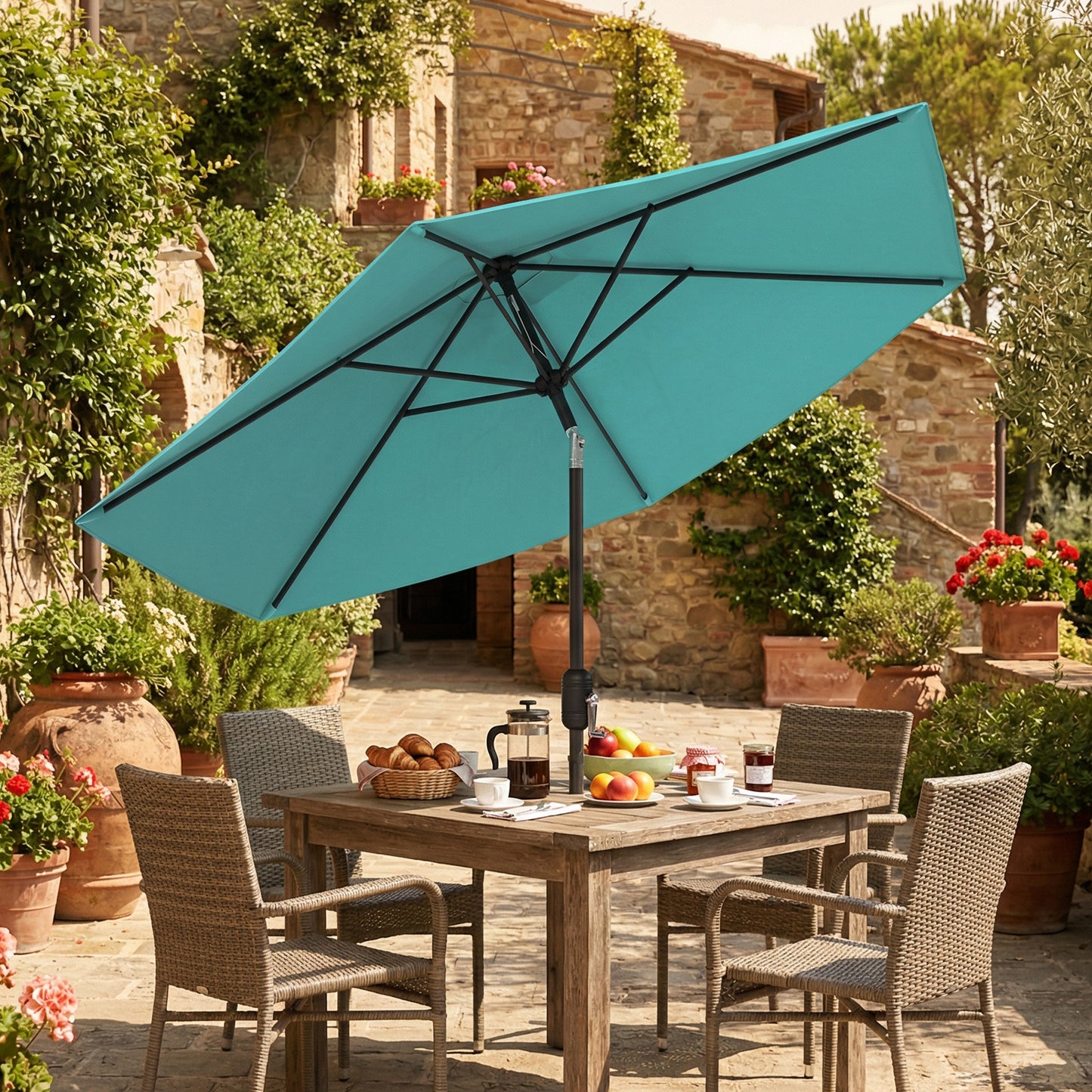2.6M Garden Parasol Umbrella with Aluminium Pole, Tilt, Turquoise