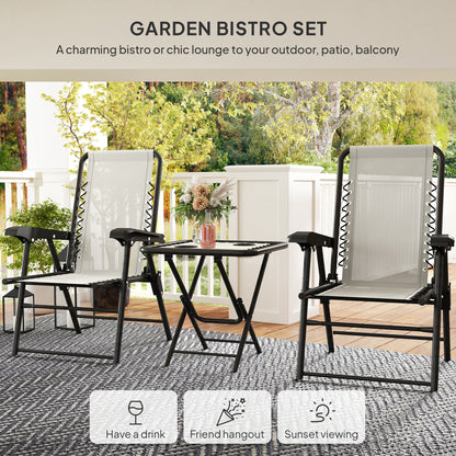 3 Pieces Folding Garden Bistro Set with Cup Holders, Cream White