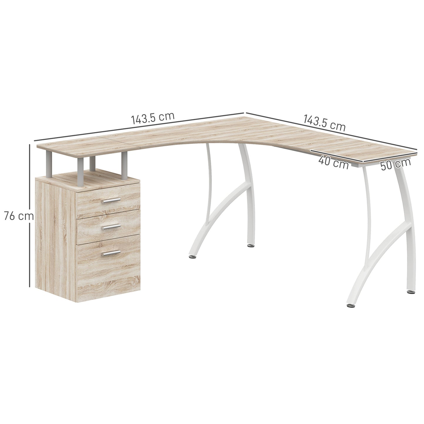 L-Shaped Corner PC Desk Table w/ Drawer Home Office Workstation, Oak