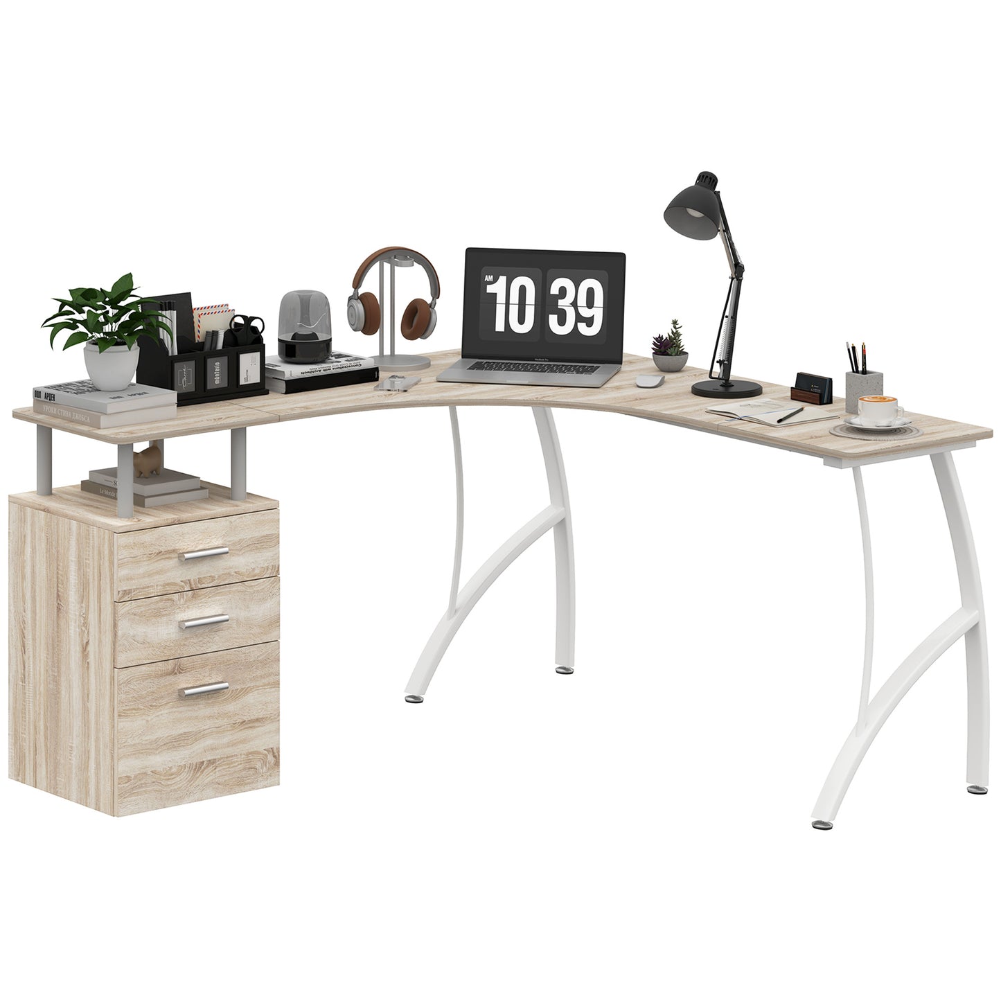 L-Shaped Corner PC Desk Table w/ Drawer Home Office Workstation, Oak