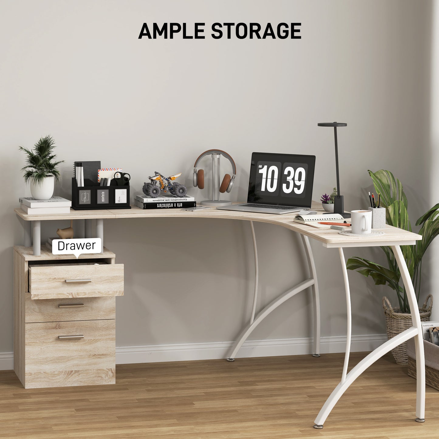 L-Shaped Corner PC Desk Table w/ Drawer Home Office Workstation, Oak