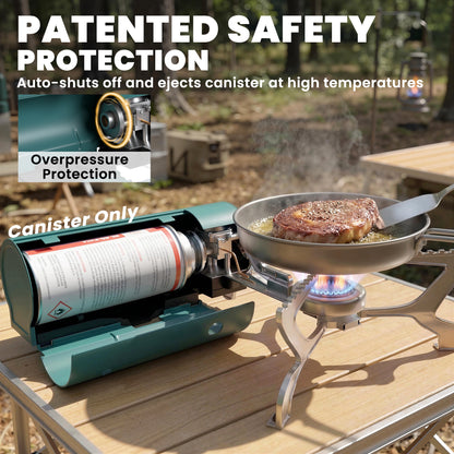 Camping Stove with Safety Shut-Off, Piezo Ignition Gas Stove Green