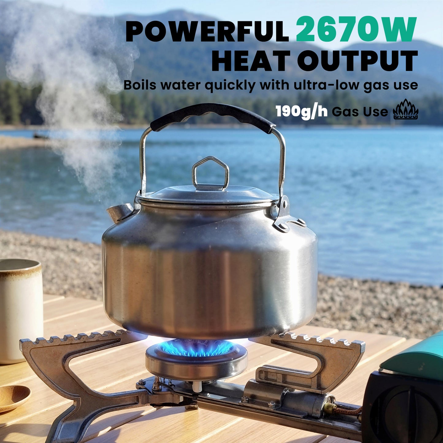 Camping Stove with Safety Shut-Off, Piezo Ignition Gas Stove Green