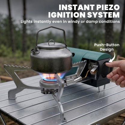 Camping Stove with Safety Shut-Off, Piezo Ignition Gas Stove Green