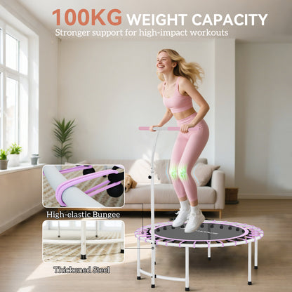 40" Fitness Trampoline, Mini Rebounder Trampoline for Adults with 5-Level Adjustable Handle, Indoor Exercise Bungee Rebounder, Max Load 100KG, Purple