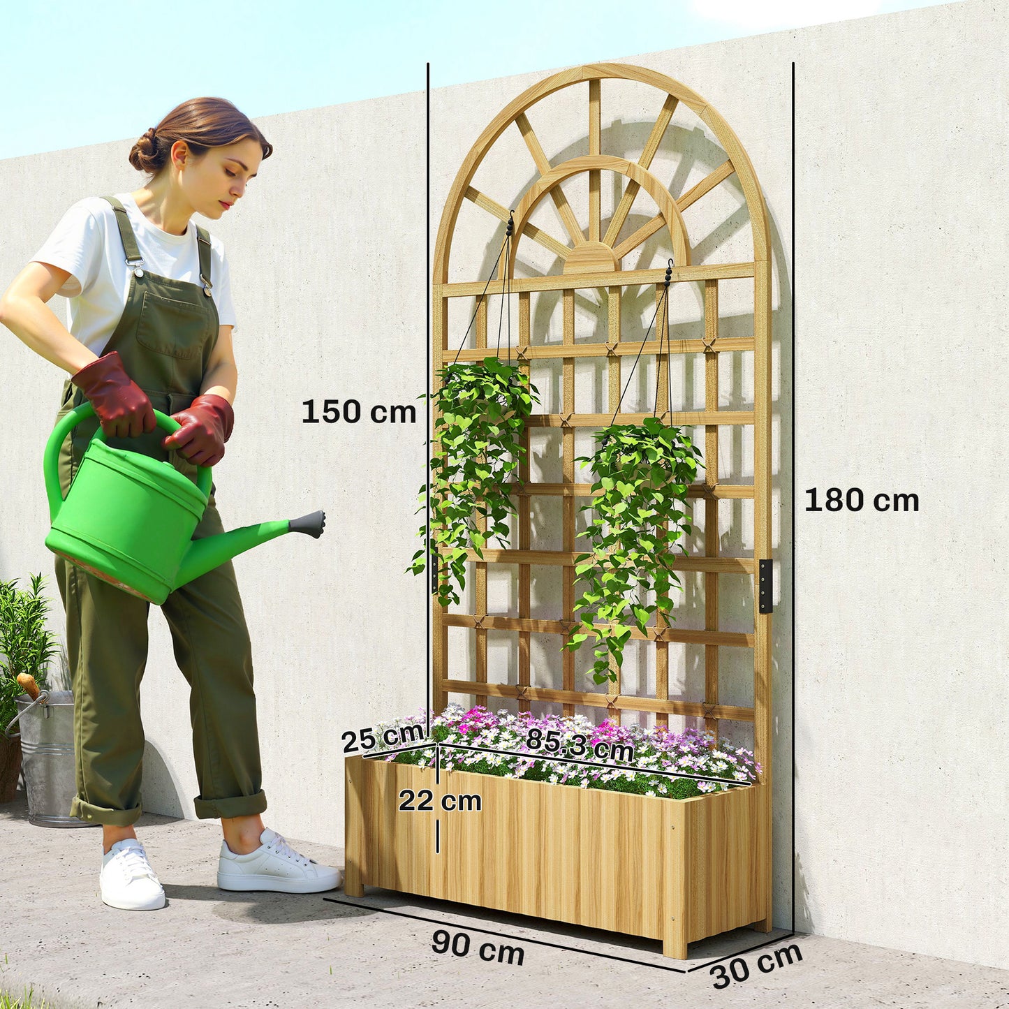 Wooden Raised Planter with Lattice Trellis for Climbing Plants
