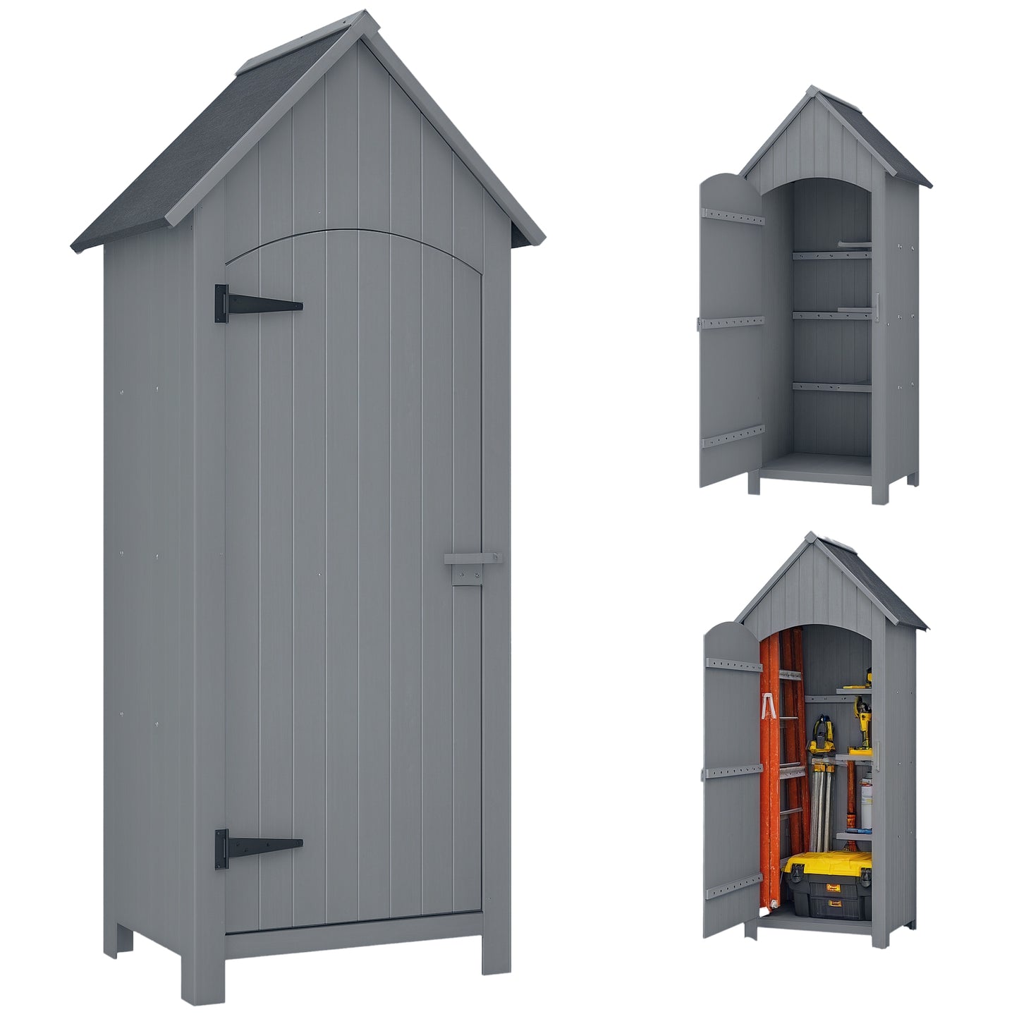 Wooden Small Garden Shed with 3 Shelves and Tilt Roof Grey