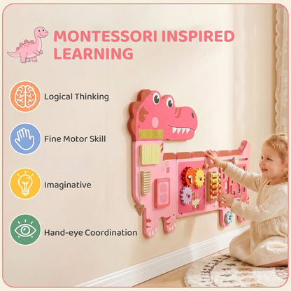 Busy Board Panels Wall Mounted Dinosaur, Pink