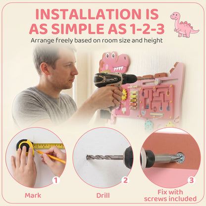 Busy Board Panels Wall Mounted Dinosaur, Pink
