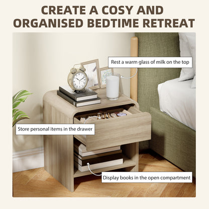 Bedside Tables Set of 2, Rounded Corner Nightstand Drawer Natural