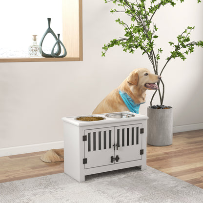 Raised Dog Bowls for Large Dogs Feeding Station w/ Stand, Storage - White
