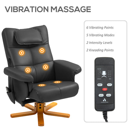 Massage Recliner Chair with Footstool and Hidden Storage, Black