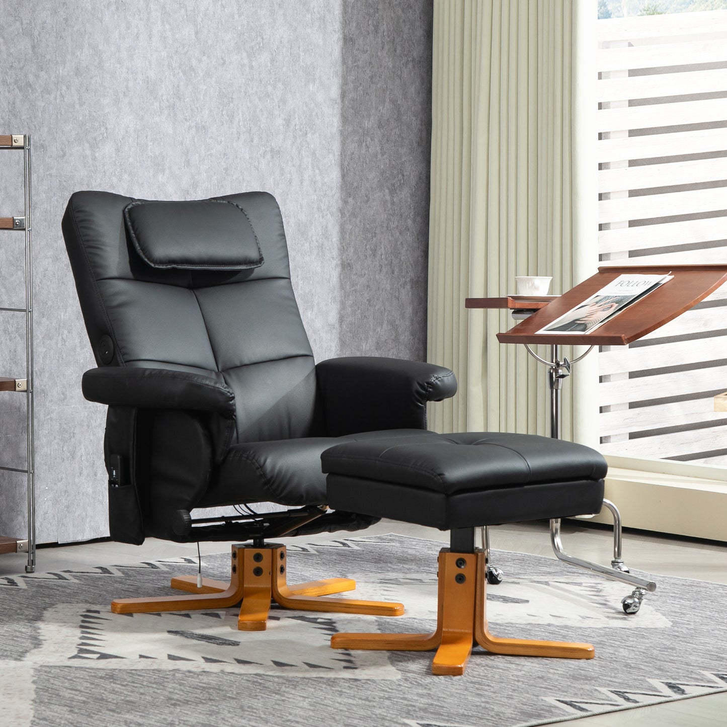 Massage Recliner Chair with Footstool and Hidden Storage, Black