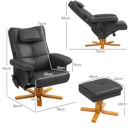 Massage Recliner Chair with Footstool and Hidden Storage, Black