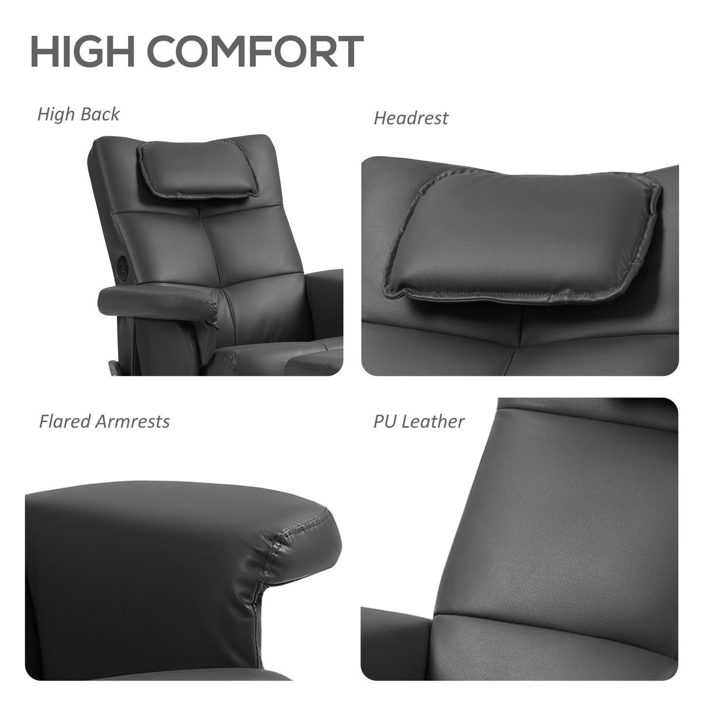 Massage Recliner Chair with Footstool and Hidden Storage, Black