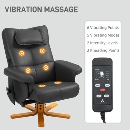 Massage Recliner Chair with Footstool and Hidden Storage, Black