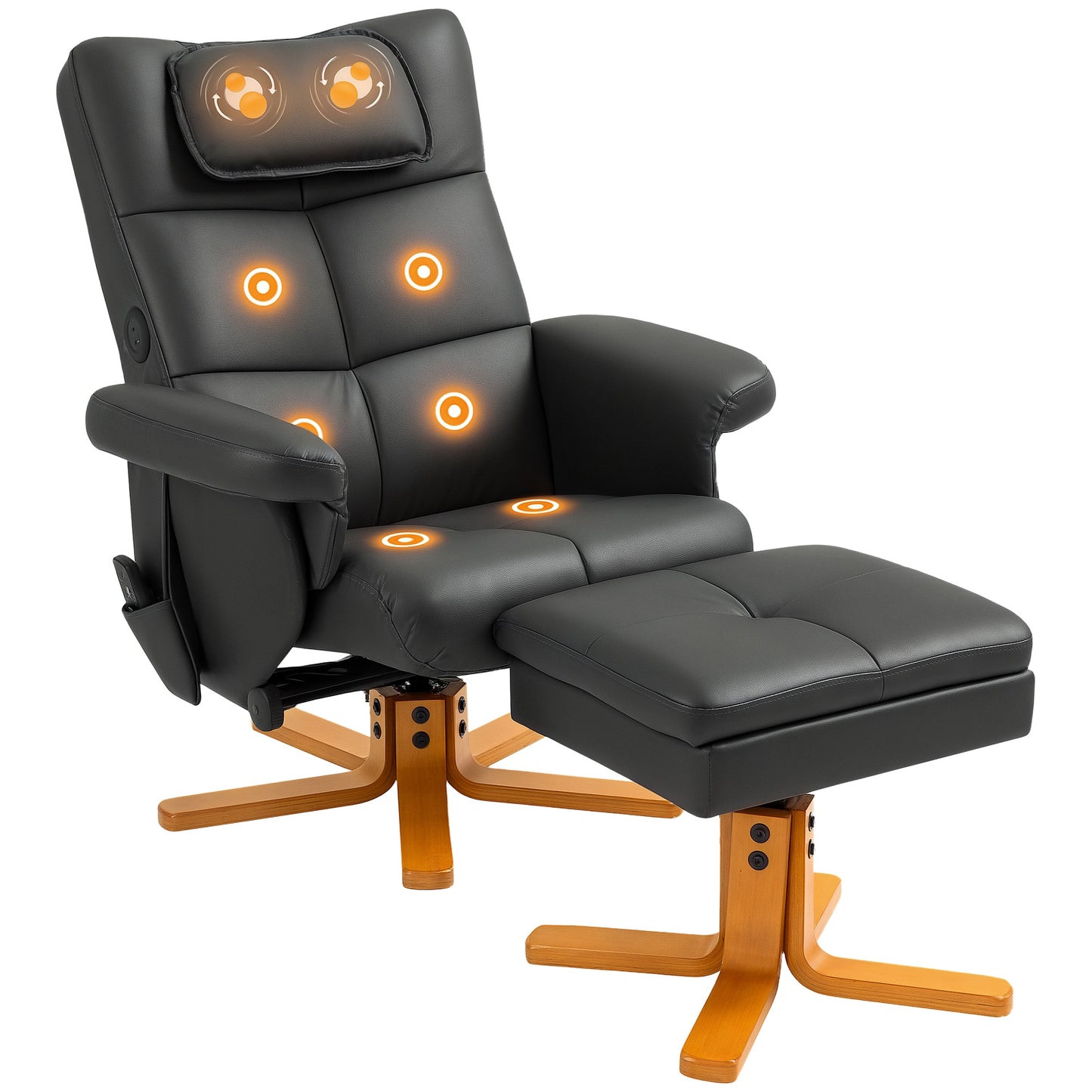 Massage Recliner Chair with Footstool and Hidden Storage, Black