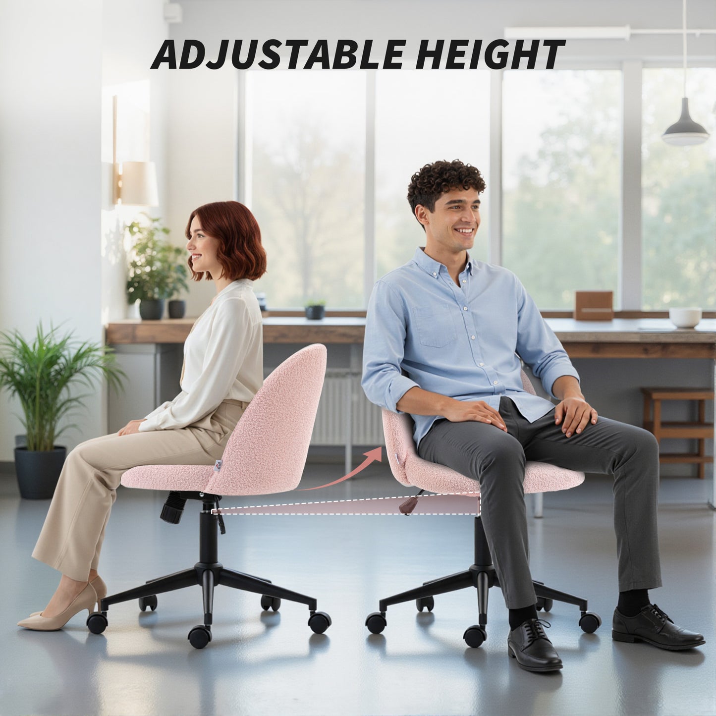 Desk Chair, Fluffy Swivel Office Chair for Makeup Vanity, Light Pink