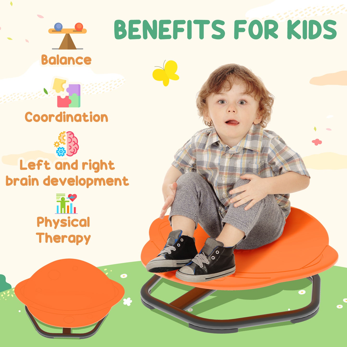 Planet-Shaped Kids Swivel Chair, Sensory Spinning Chair, Orange