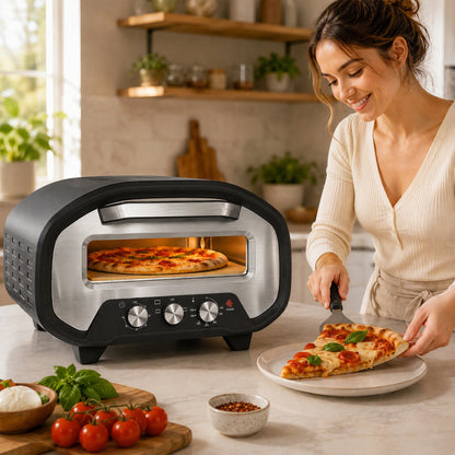 12 Inch Electric Countertop Pizza Maker with 3 Knob Control, 2200W