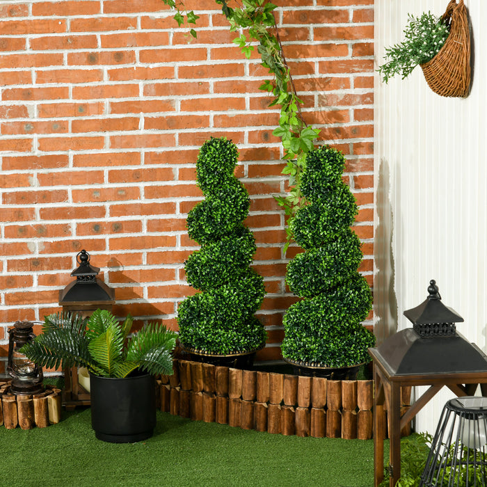 Set of 2 Artificial Plants, Topiary Spiral Boxwood Trees with Pot, for Home Indoor Outdoor Decor, 90cm