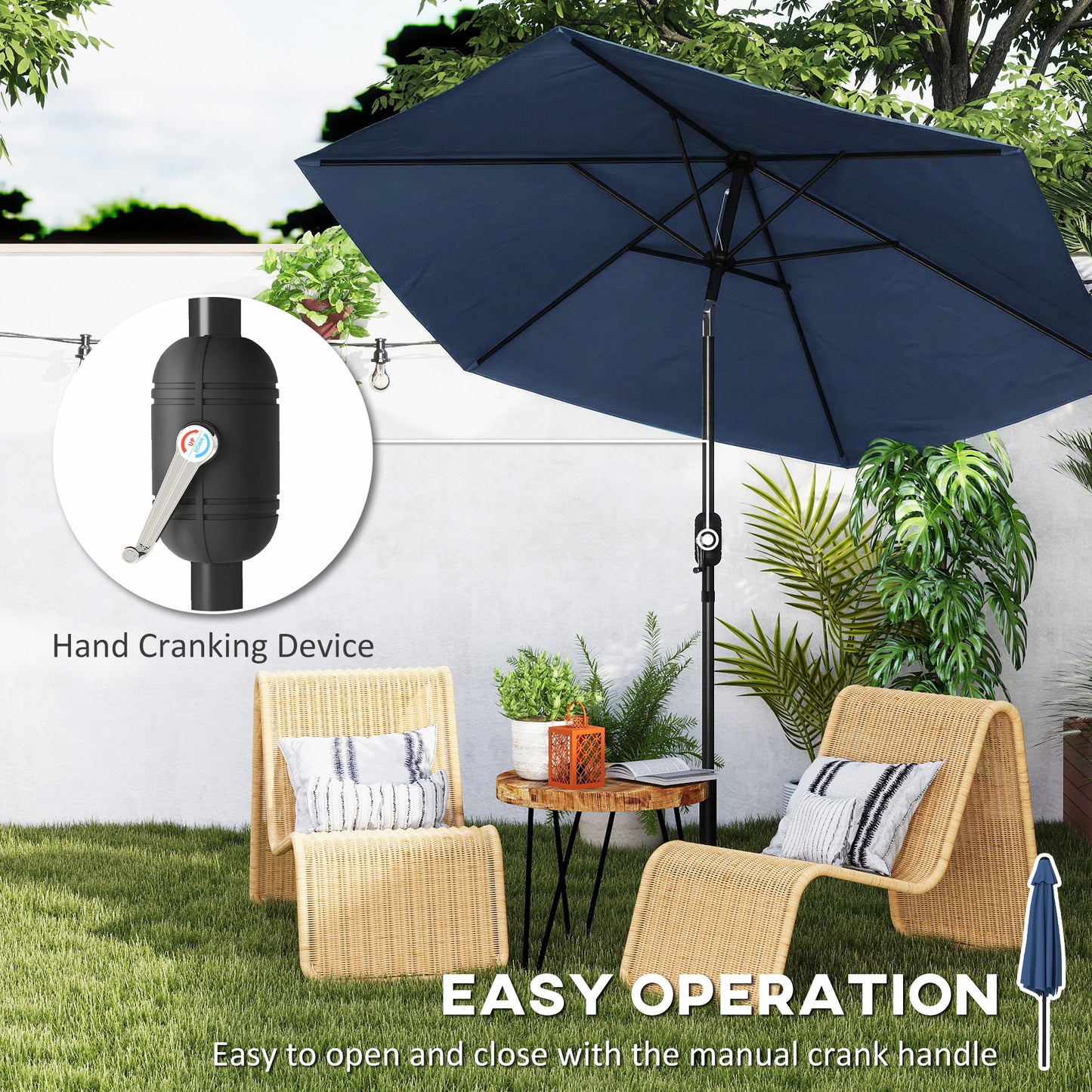 2.6M Garden Parasol Umbrella with Aluminium Pole, Tilt, Navy Blue
