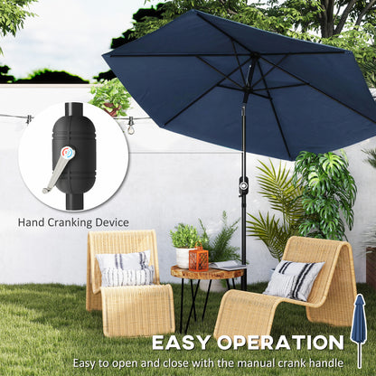 2.6M Garden Parasol Umbrella with Aluminium Pole, Tilt, Navy Blue