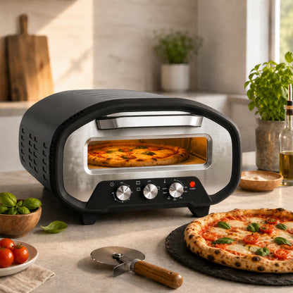 12 Inch Electric Countertop Pizza Maker with 3 Knob Control, 2200W