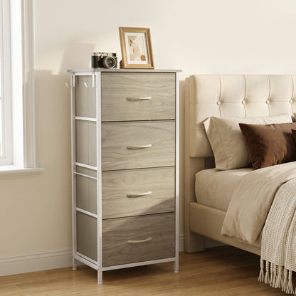 Fabric Chest of Drawers, 4 Drawer Dresser for Bedroom, Natural Wood