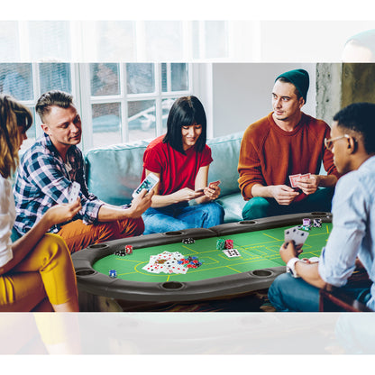 Foldable Poker Mat for 10 Players, Oval Poker Table Top with Cup Holders, Portable Poker Table Cloth with Carrying Bag, 180 x 90cm - Green