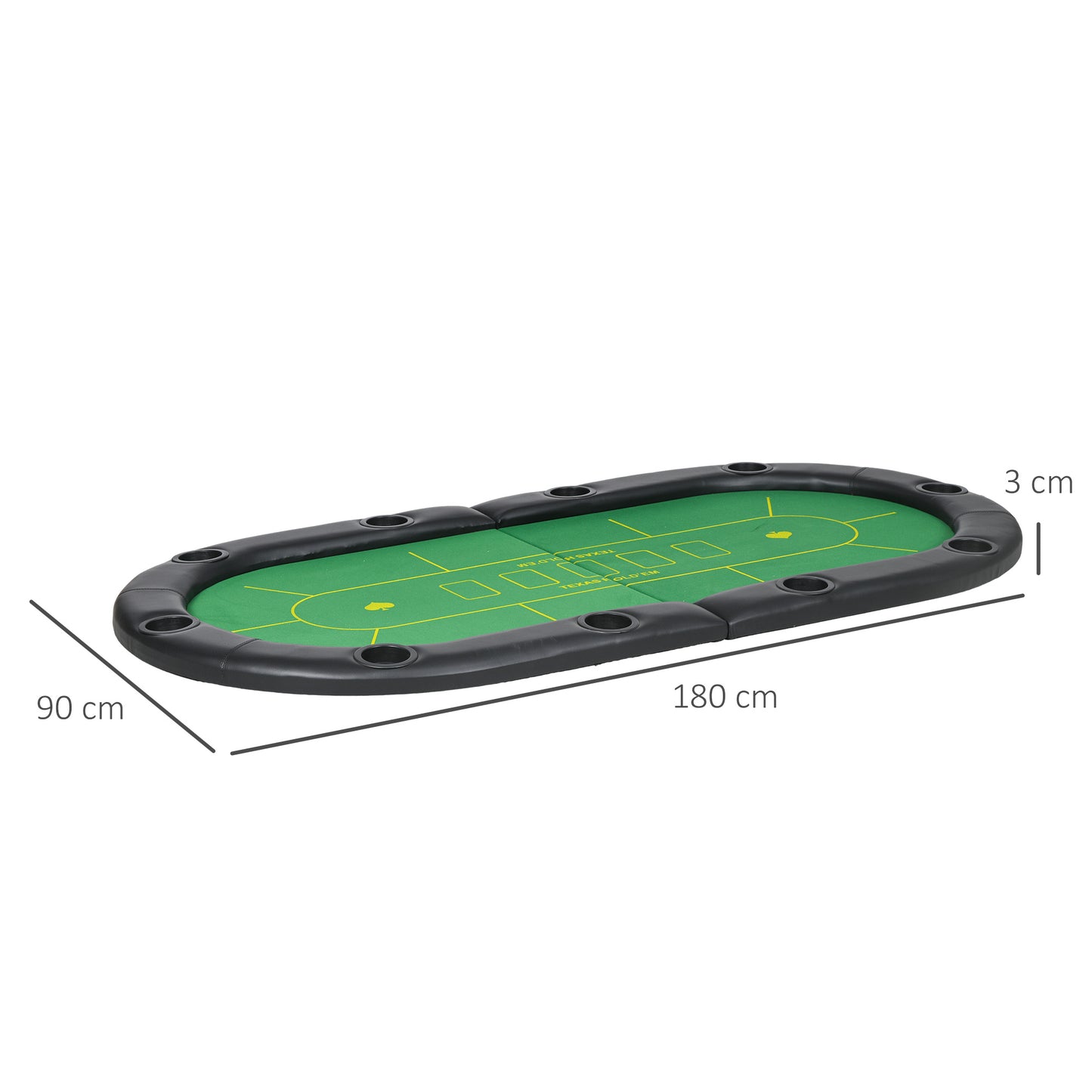Foldable Poker Mat for 10 Players, Oval Poker Table Top with Cup Holders, Portable Poker Table Cloth with Carrying Bag, 180 x 90cm - Green