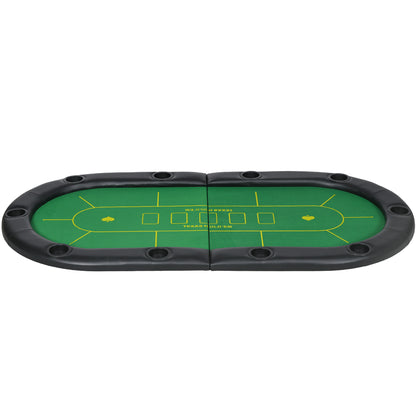 Foldable Poker Mat for 10 Players, Oval Poker Table Top with Cup Holders, Portable Poker Table Cloth with Carrying Bag, 180 x 90cm - Green